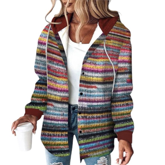 Jasmine - Colourful Knit Hooded Cardigan Small NWOT - Picture 1 of 10